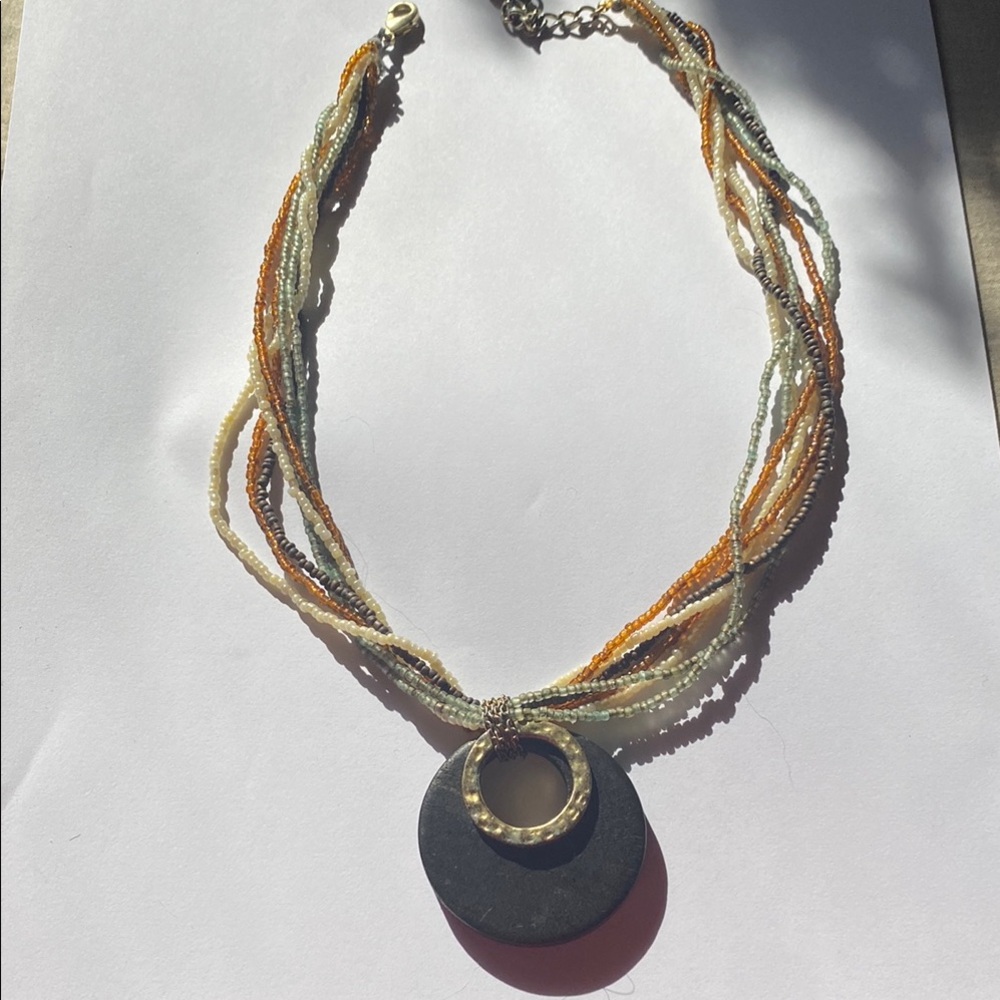 Multi colored Braided Necklace with Circular Pendant